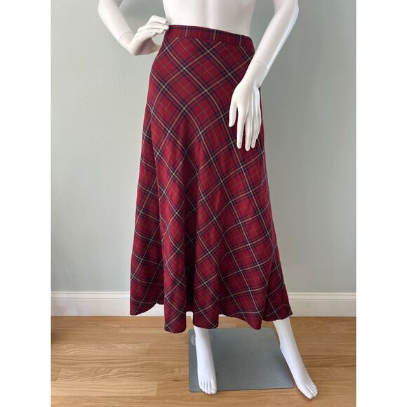 NWT 80s Vintage Red Plaid Midi Skirt Preppy Plus Size Style size 16 - Picture 1 of 5
